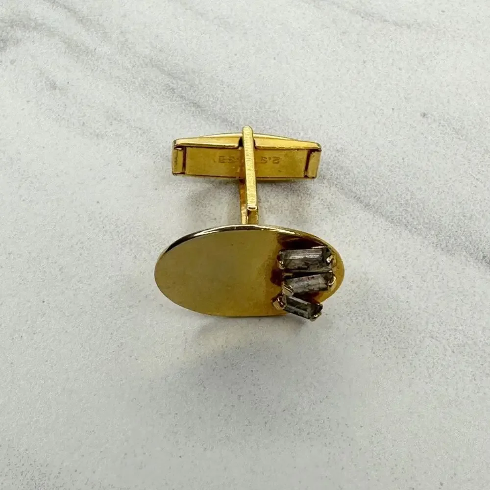 Vintage 1961 Pat 2974381 Rhinestone Gold Tone Oval Cufflink Single ✨